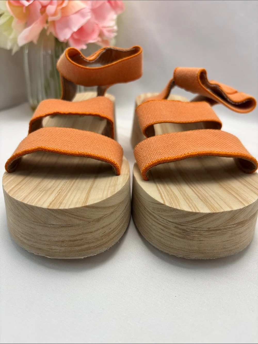 Lucky‎ Brand Women’s 5 Orange Platform Sandals with Wood-Effect Wedge #365 OBO